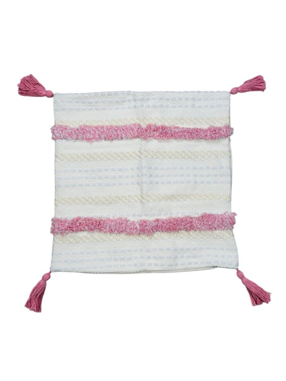 Tassel Mixed Media Pillow Sham Pink Cream 17x17 Baby Girl Accent